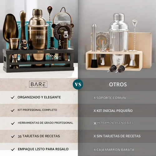 Vista 6 de BARE BARREL® Mixology Bartender Kit Bar Set Juego de coctelera de 16 piezas Herramientas de mezcla de Martini Barware para el hogar Incluye 35