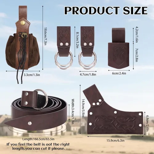 Vista 2 de 6 PCs Medieval Renaissance Sword Belt Set - Pirate Costume Accessories with Skirt Hike Sword Frog Dagger Holster