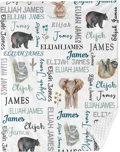 Vista 11 de Manta de bebé personalizada con nombre, manta de felpa de doble capa con respaldo punteado, manta de bebé niño recién nacido, suave animales