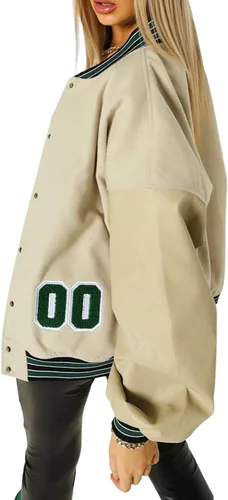 Vista 4 de Chaqueta de bombardero Y2K de gran tamaño para mujer, chaqueta de béisbol casual para novio, chaqueta de manga larga Harajuku, abrigo de ropa