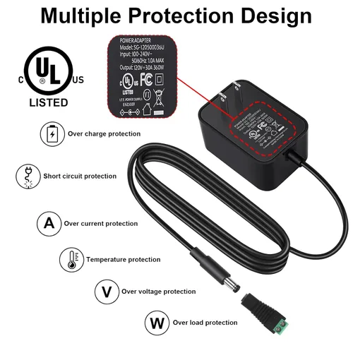 Vista 4 de Adaptador de corriente de 12 V 3 A con interruptor de atenuación, fuente de alimentación de 12 voltios y 3 amperios, certificación UL AC 100-240V
