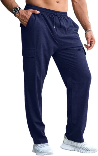 Vista 7 de CTU Pantalones deportivos holgados de moda para hombre, ligeros, para entrenamiento, pantalones deportivos con parte inferior abierta con bolsillos