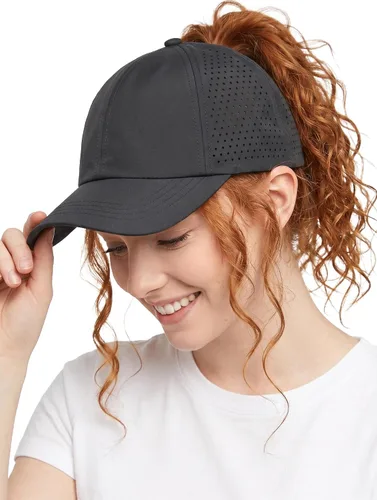Vista 45 de Funky Junque - Sombrero de cola de caballo para mujer, gorra de béisbol con ajuste ajustable y cola de caballo alta cruzada para uso diario Paquete