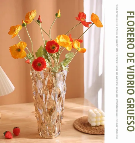 Vista 4 de Jarrón de cristal ámbar, cilíndrico grueso, estilo bohemio moderno, florero decorativo hecho a mano para centro de mesa, mesa de comedor, boda