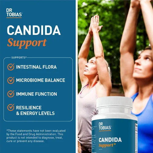 Vista 4 de Dr. Tobias Candida Support, complejo de equilibrio de flora intestinal con orégano, ácido caprílico, enzimas y probióticos, apoya la limpieza