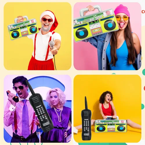 Vista 4 de 5 piezas de radio inflable Boombox teléfono móvil inflable, teléfono móvil retro para decoraciones de fiesta de los años 80 y 90, disfraz de hip