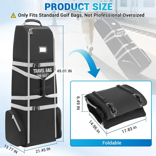 Vista 2 de Bolsa de viaje de golf con ruedas, tela Oxford resistente 900D, funda de viaje de golf para aerolíneas, adecuada para bolsas de golf estándar
