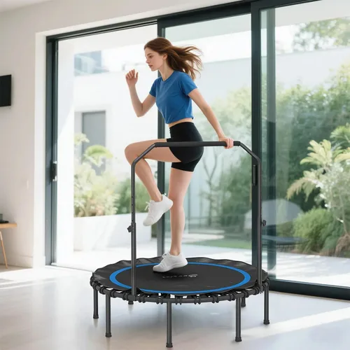 Vista 8 de Trampolín de fitness plegable de 40/48 pulgadas, mango de espuma ajustable, rebote silencioso y estable para gimnasio en casa, niños y adultos