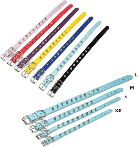 Vista 6 de Collares con púas para perros pequeños, collar de gato con punta de remache, collar de piel sintética con tachuelas, collar para cachorros