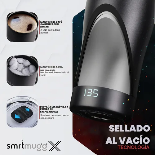 Vista 4 de SMRTMUGG X Taza de café calentada de 19 oz., duración de batería de 8 horas, autocalentamiento, temperatura controlada ajustable, pantalla LCD