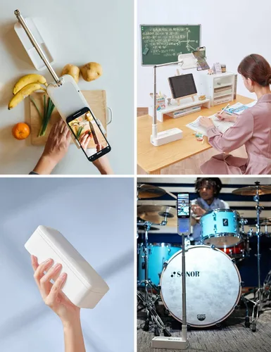 Vista 2 de Viozon Soporte extensible para selfie con rotación de 360° con soporte para teléfono, recargable e inalámbrico, plegable, luz LED de 7 brillos