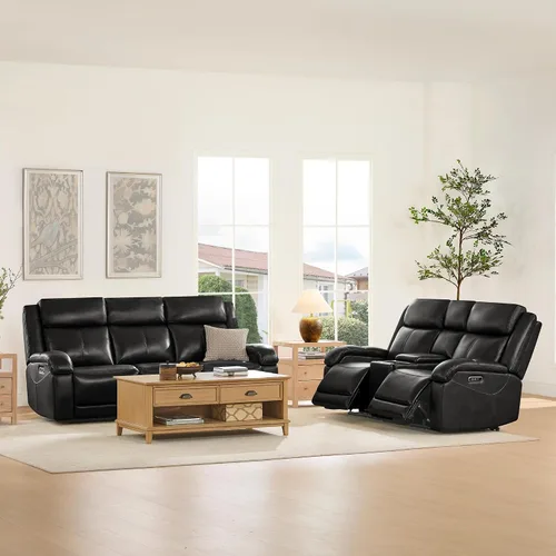 Vista 30 de Watson & Whitely Sofá reclinable eléctrico de piel auténtica, sofás reclinables de pared de 3 plazas con consola de almacenamiento, reposacabezas