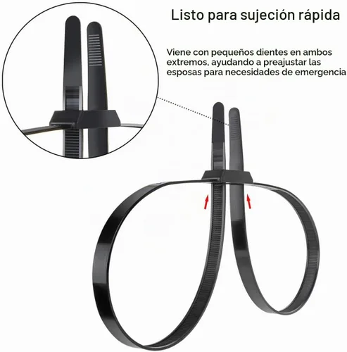 Vista 4 de Esposas con correas flexibles de 35.4", 20 piezas. Esposas de precinto con cierre de mano resistentes de alta resistencia, desechables, de nylon
