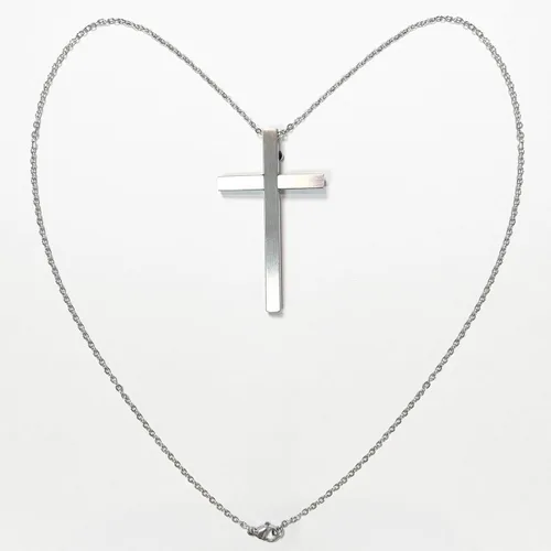 Vista 6 de Collar de cruz de defensa personal, cadena de 21 pulgadas, herramienta de protección oculta de acero inoxidable con bloqueo de seguridad, Acero