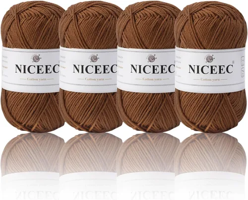 Vista 47 de NICEEC 4 madejas de hilo de algodón suave para bebé, 4 capas, manualidades DIY, peso fingering, hilo para manta para ganchillo y tejido, total 700