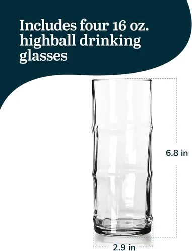 Vista 3 de Libbey Juego de 4 vasos altos para cóctel Tiki de bambú, vasos icónicos de 16 oz, vasos modernos para cócteles Highball