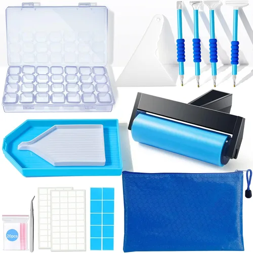 Vista 8 de Suptikes 110 herramientas y accesorios de pintura de diamante con 44 ranuras para pintura de diamante para adultos o niños, se aplica a pintura