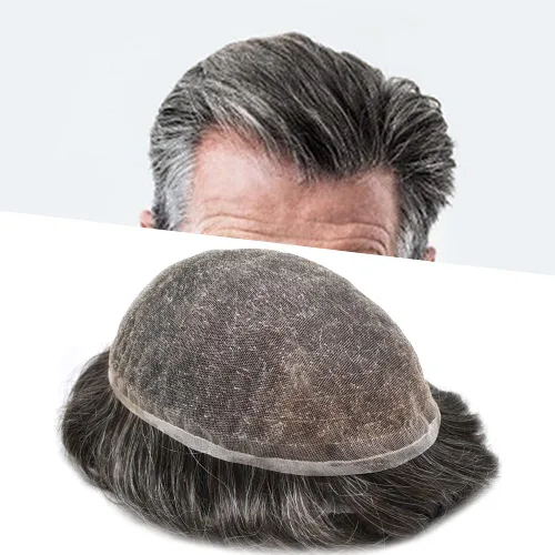 Vista 14 de Toupee para hombres Piezas de cabello humano real, encaje francés completo para hombres, pieza de cabello, nudos blanqueados, línea capilar natural