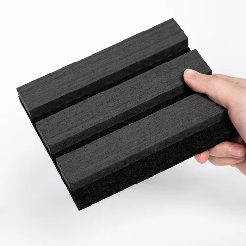 Vista 12 de SMARTSTANDARD Paneles de pared acústicos de muestra en madera, panel de pared insonorizado, panelado de listones de madera estriado en 3D para Roble