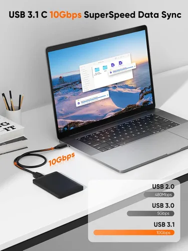 Vista 3 de CableCreation Cable corto USB C a Micro B de 1 pie, 10G Micro B a USB C, cable de disco duro externo para iPhone 15/16/17, Samsung Galaxy S24