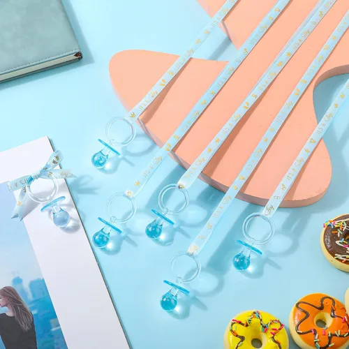 Vista 4 de Geiserailie 36 piezas de chupetes de baby shower, collar de chupetes acrílicos azules para niños, regalos de fiesta para niños, chupones para baby