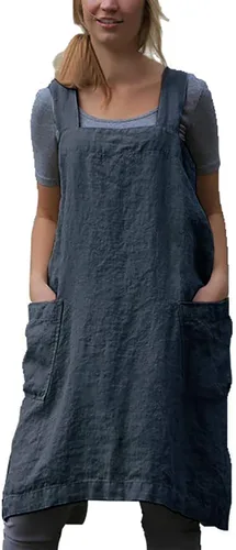 Vista 9 de Delantal japonés de algodón con bolsillos, delantales de talla extragrande para mujer