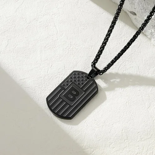 Vista 4 de Bellino Regalos de graduación – Collar con letra inicial de la A a la Z para hombres, niños, adolescentes, acero inoxidable, bandera estadounidense