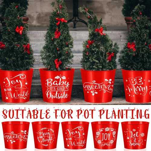 Vista 4 de Hoolerry 16 macetas de Navidad para jardinería, accesorios galvanizados, cubo de metal rojo de 6 pulgadas, macetas de flores galvanizadas