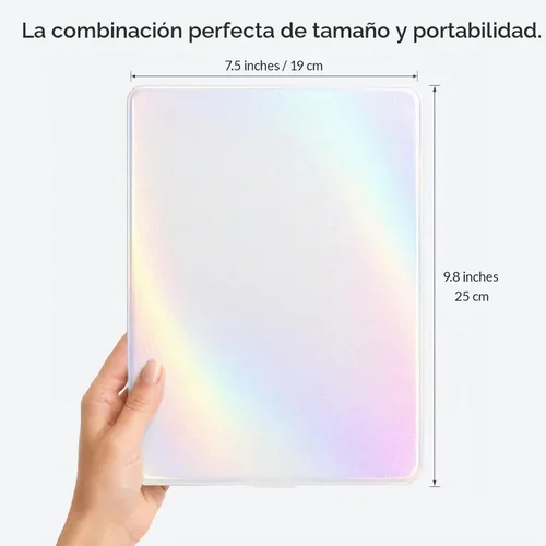 Vista 2 de HUGOAI Espejo de maquillaje de viaje con luces, blanco perla iridiscente, 11.9 pulgadas