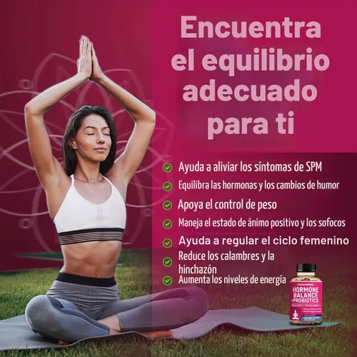 Vista 3 de Equilibrio Hormonal + Probióticos para Mujeres - Alivio Natural de la Menopausia, Control de Peso, Hinchazón, Sofocos, SPM Maca Orgánica