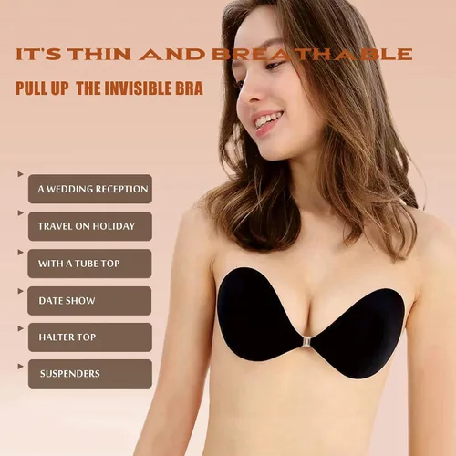 Vista 3 de Xopolax Sujetador sin tirantes, brasier adhesivo sin tirantes, brasier de silicona invisible con empuje hacia arriba, para vestido sin espalda