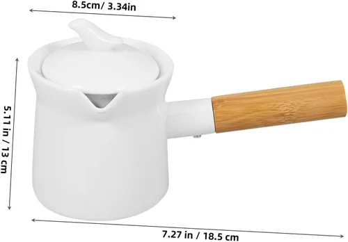 Vista 2 de Cabilock Cacerola de cerámica con mango de madera, calentador de mantequilla, mini olla de cocina para leche, té, café, comida para bebés