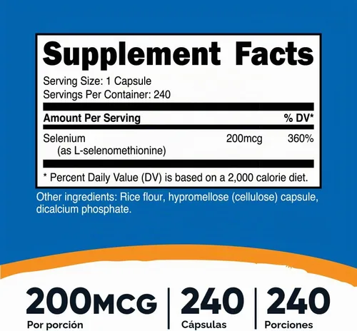 Vista 2 de Nutricost Selenio 200mcg, 240 cápsulas vegetales (2 botellas) - Sin OMG, sin gluten, L-selenometionina