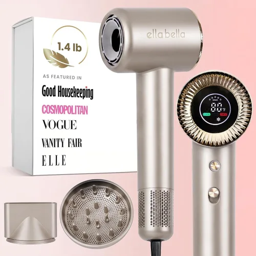 Vista 9 de ELLA BELLA® Secador de Cabello de Plasma Compacto, Secador de Cabello con Tecnología de Plasma Avanzada con Pantalla Digital, Secado Rápido, Bajo