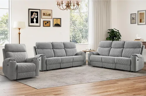 Vista 11 de HAOMARKETS Silla reclinable eléctrica para adultos con puerto USB, sofás reclinables eléctricos de tela suave con portavasos de metal, sillas
