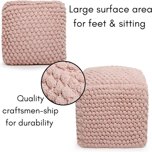 Vista 7 de BIRDROCK HOME - Taburete de puf redondo con diseño otomano – Puf de punto – Cuerda trenzada de algodón – Ideal para la sala de estar, dormitorio