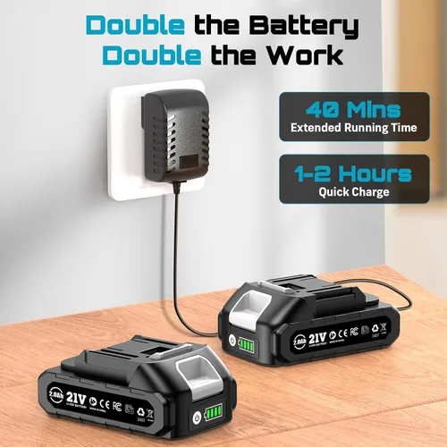 Vista 2 de SEESII Sierra de calar inalámbrica de 21 V, herramienta de sierra eléctrica con 2 baterías de 2.0 Ah, velocidad variable de 2800 RPM para corte