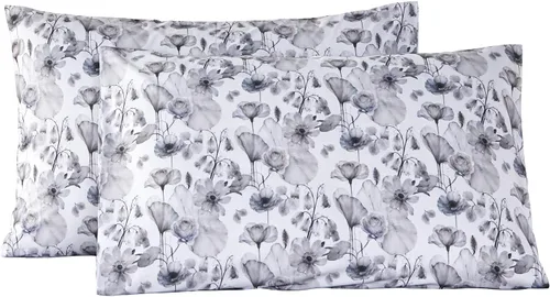 Vista 21 de URBONUR Fundas de almohada 100% algodón tamaño estándar, paquete de 2 fundas de almohada estándar con estampado floral azul, cierre de sobre súper