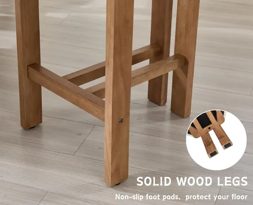 Vista 5 de Shunzhi Juego de 2 taburetes de bar tapizados de felpilla blanca con respaldo/patas de madera maciza, modernas sillas de bar altas para isla
