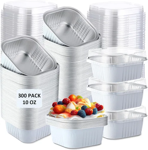 Vista 10 de Aoriher 300 piezas de moldes mini para pasteles de 10 onzas con tapas, moldes de papel de aluminio para hornear, moldes cuadrados desechables