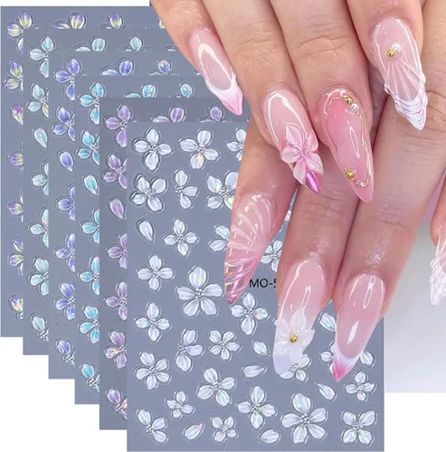 Vista 14 de 8 hojas de calcomanías de arte de uñas de conejo de Pascua, 3D, autoadhesivas, accesorios de arte de uñas, caricaturas, conejos, animales Colorido -1