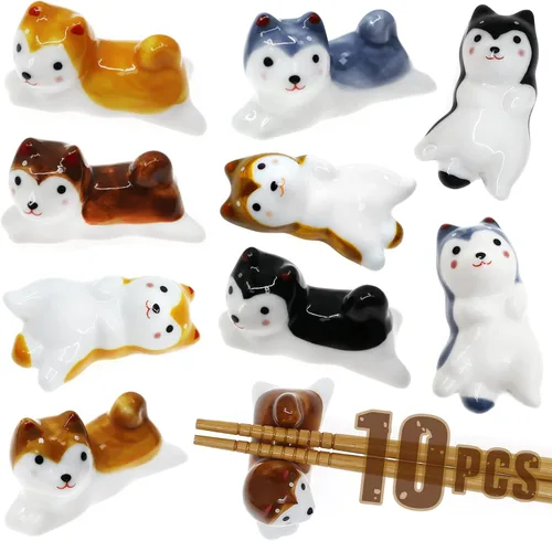 Vista 9 de Juego de 5 palillos para gatos, soportes para pinceles de pintura china, porcelana de estilo japonés, soporte para palillos de cerámica para cena