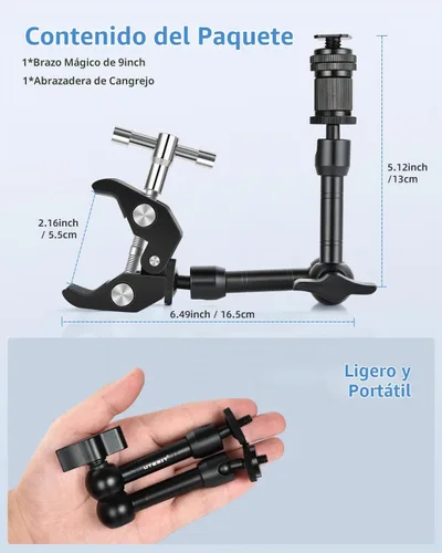 Vista 7 de UTEBIT Brazo mágico de 9 pulgadas con súper abrazadera y cabezas de bola de 360°, color negro