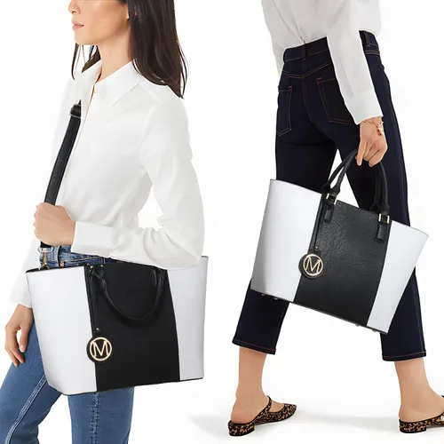 Vista 2 de MARCO M KELLY Conjunto de bolsos y carteras para mujer, bolso de mano de dos tonos, 2 unidades Set, Designer, Top Handle, Two Tone, 2pcs