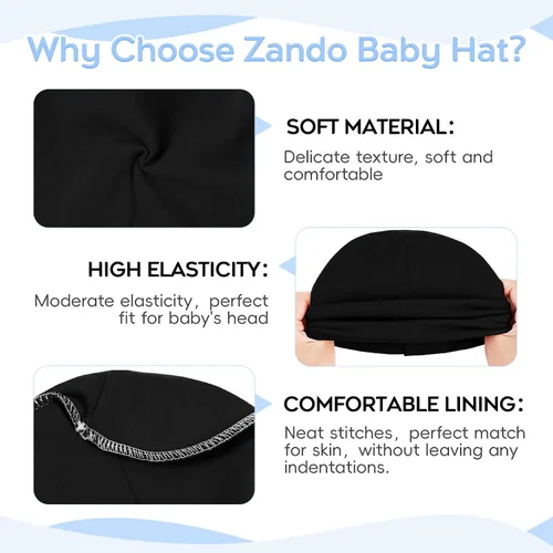 Vista 4 de Zando - Gorros tejidos de algodón para recién nacidos, bebés, niños y niñas cálidos y bonitos