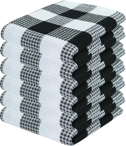 Vista 10 de PurpleEssences Trapos de cocina a cuadros con tejido de gofre, 100% algodón, 12 x 12 pulgadas, suaves, absorbentes, de secado rápido, trapos
