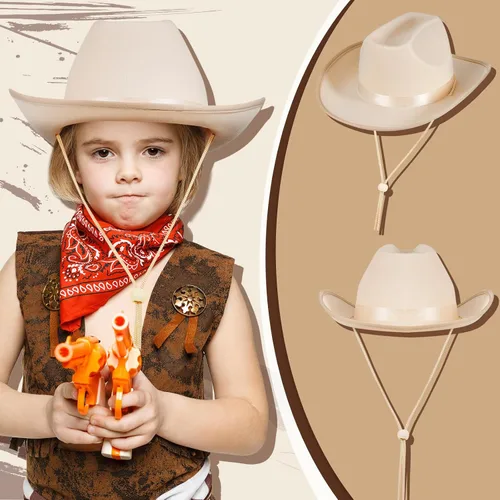 Vista 4 de Hercicy Sombreros de vaquero para niños pequeños, sombrero de vaquera para niños y niñas, accesorios de disfraz de bebé, suministros de fiesta