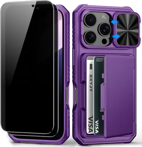 Vista 22 de BXYJY Funda tipo cartera para iPhone 15 Pro, tarjetero (4-5 tarjetas)
