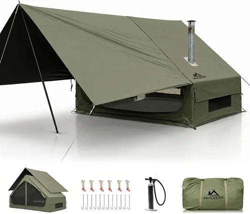 Vista 15 de SENLEETO Tiendas inflables para acampar, gran tienda de camping inflable con bomba manual, tiendas inflables fáciles de montar para 4-6 personas