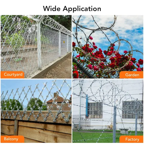Vista 6 de Towallmark Alambre de maquinilla de afeitar de 500 pies, 50 pies por rollo, acero galvanizado, plata, valla de afeitar, alambre de púas, cercado
